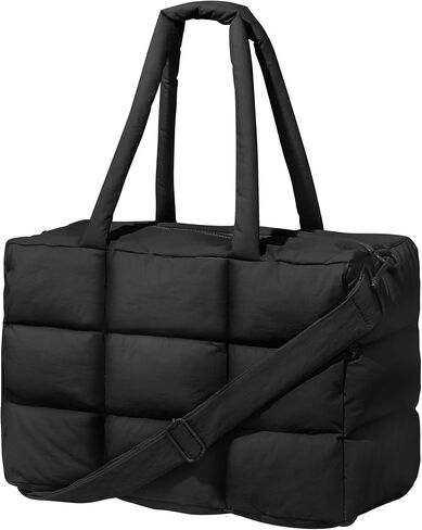 Puffer Tote Bag with Laptop Compartment, Quilted Shoulder Bag for Work Gym, Puffy Travel Carry On Tote with Zipper in Saudi Arabia