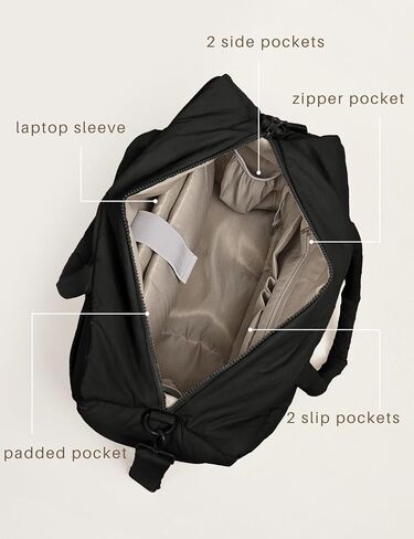 Puffer Tote Bag with Laptop Compartment, Quilted Shoulder Bag for Work Gym, Puffy Travel Carry On Tote with Zipper in Saudi Arabia