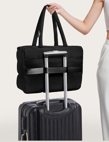 Puffer Tote Bag with Laptop Compartment, Quilted Shoulder Bag for Work Gym, Puffy Travel Carry On Tote with Zipper in Saudi Arabia