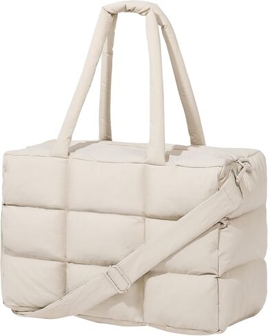 Puffer Tote Bag with Laptop Compartment, Quilted Shoulder Bag for Work Gym, Puffy Travel Carry On Tote with Zipper in Saudi Arabia