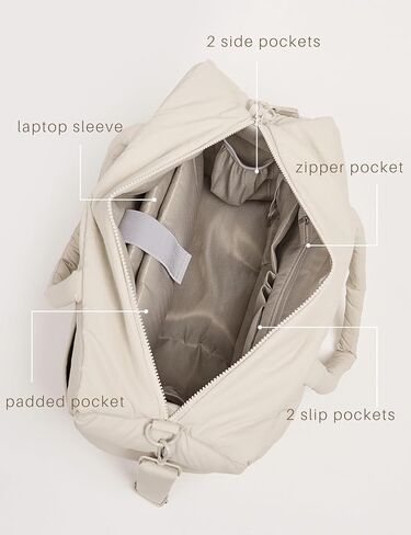 Puffer Tote Bag with Laptop Compartment, Quilted Shoulder Bag for Work Gym, Puffy Travel Carry On Tote with Zipper in Saudi Arabia