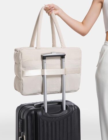 Puffer Tote Bag with Laptop Compartment, Quilted Shoulder Bag for Work Gym, Puffy Travel Carry On Tote with Zipper in Saudi Arabia