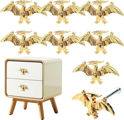 8 مقابض ديناصورات معدنية للأثاث - 5 درج Dino Mix Gold Finish Pulls ومقاومة الخدش ، مقاومة للخدش (أنماط متنوعة) in Kuwait