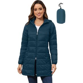 ROYAL MATRIX Women's Packable Puffer Coat, Regular and Plus Size Lightweight Puffer Coat Long Puffer Coat with Hood