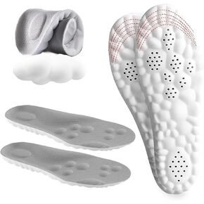 4D Women's Cloud Insoles - Anti-Fatigue, Shock Absorption, Foot Pain Relief - Women's Step - U-Shaped Memory Foam Insoles (Gray, Women: US 4-9)