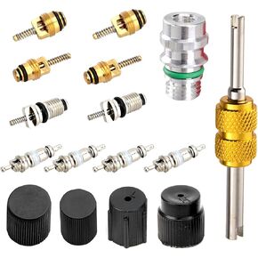 16 PCS CAR CAR COR CONFICENING CORE CORESSORY ، R134A R12 FALVE CORE REPART ، A/C SYSTEM PORT HIVE و LOW LEGE LECESS SAPE مع أداة التفكيك ، Universal for Cars (Black)