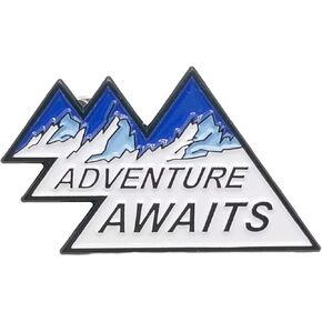 Stickeroonie Adventure Awaits Enamel Pin - Retro Outdoor Trendy Lapel Pin for Backpacks, Hats & Jackets - Blue Mountains, 1.2 Inches, Cute & Stylish Retro Jewelry