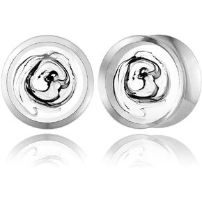 LADEMAYH 2 PCS Ink-Painting Design Ear Plugs Gauges for Women, Silver 5/8 Gauges for Ears Surgical Steel Ear Tunnels Gauge Earrings Body Piercing Jewelry