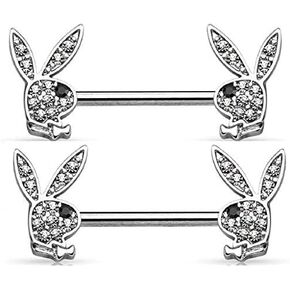 Crystal Paved Bunny Ends 316L Surgical Steel Sold as Pair
