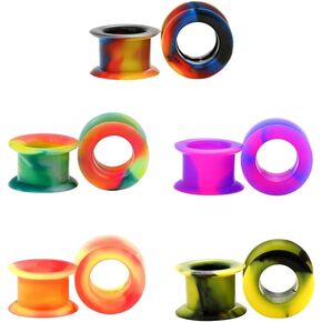 10pc Assorted Mix Color Flexible Thick Silicone Ear Plug Double Saddle Flesh Tunnel Gauge for Ear Expander Lobe Piercing 6g - 1"
