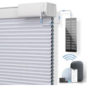 Solar Powered Rechargeable Motorized Blinds【Free Solar Panel】 100% Blackout Cellular Shades with Remote, Cordless Automatic Electric Blinds, 39" Wx64 H, White