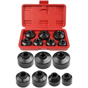 3/8" Drive Low Profile Car Oil Filter Socket Set, 7PCS Vehicle Fuel Canister Removal & Installer Wrench Tool, Includes 24mm 27mm 29mm 30mm 32mm 36mm 38mm, Universal Auto Accessories