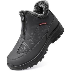 TEMOFON Winter Snow Boots for Women: Slip on Waterproof Boots - Non Slip Warm Fur Lined Walking Outdoor Ankle Booties Grey Size 7
