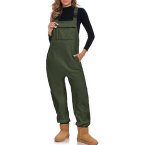 ALSOGO Women's Fleece Warm Overalls Winter Adjustable Strap Bibs Loose Casual Jumpsuits Fuzzy Ski Pants with Pockets in Saudi Arabia