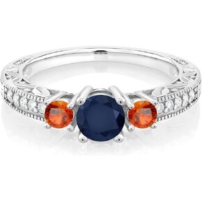 Gem Stone King 925 Sterling Silver Round Round Flue Leap و Orange الياقوت الخاتم للنساء (1.05 CTTW ، متوفر في الحجم 5 ، 6 ، 7 ، 8 ، 9)