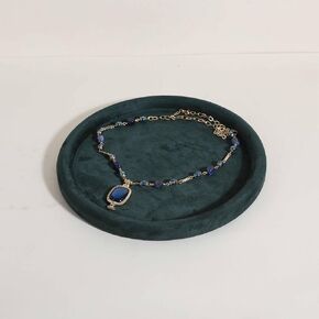GemeShou Round Jewelry Organizer plate, Top Microfiber velvet Jewerly display tray, Empty Jewelry showcase tray for Necklace Bracelet Ring Earring display stand holder (Green-Large, 9.8 x 9.8 in)