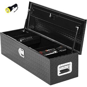 39 Inch Heavy Duty Aluminum Truck Bed Tool Box with Sliding Shelf, Diamond Plate,Side Handle,Lock & Keys–Waterproof Storage Organizer for Pickup Trucks,RVs,Trailers, Secure Equipment Storage Black