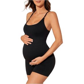 OYOANGLE Women's Maternity Romper Scoop Neck Criss Cross Open Back Rompers Workout Short Jumpsuits