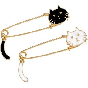 Cat Brooch Cute Enamel Animal Pins Set Cartoon White & White Cat Lapel Pins Brooches Lovers Backpacks Clothes Accessories(2pcs Black&White Set)