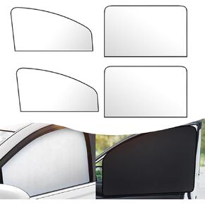 4 PCS Car Window Shades, Full Blackout Design Side Window Sun Visor, Privacy Curtains, Sun Shades for Baby, Window Foldable Breathable Sun Protection Heat Insulation Cover (Black)