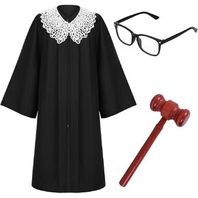 4 Pcs Judge Laywer Costume Accessories with Judge Robe False Collar Gavel and Glasses for Halloween Career Day Dress Up