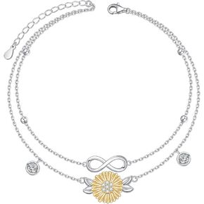 925 Sterling Silver Infinity Sunflower Anklet Anklet Sunflower Bracelet المجوهرات للنساء الأم
