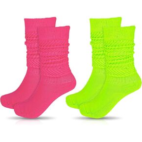2 Pairs Neon Slouch Scrunch Socks 80s 90s Neon Women's Leg Warmers Heavy Soft Extra Long Scrunchy Socks 80s Accessories for Women