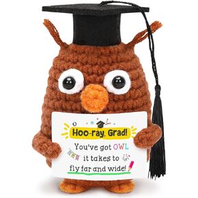 Small Graduation Gifts for Friends, Teachers, Nurses, Him Her, Inspirational Owl Crocheted Animals wih Cap for 2025 Graduation Decorations, Congratulations Gifts for Women and Men Adult