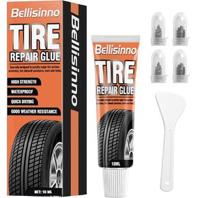 Tire Repair Glue, Sidewall Rubber Cement Kit, Two Sizes Nail, Suitable for Bike, Car, Motorcycle, Off-Road, Truck, Tractor, Black, 10ml