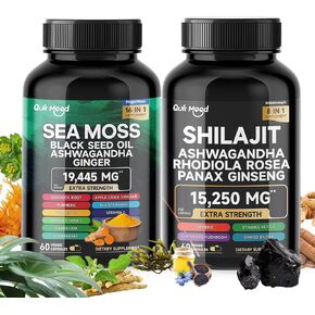 Sea Moss and shilajit Bundle 120 Capsules, with Seamoss, Black Seed Oil, Ashwagandha, Ginger, Burdock Root, Turmeric, Black Pepper Healthcare Dietary, All-in-One Multivitamin Combo Black Seed Oil