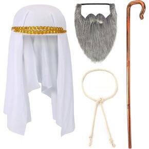 Kyson Halloween Shepherd Costume Accessories-4 Pcs Biblical Costume Set-Hat,Beard,Cane and Belt Dress Up Kit for Men Women