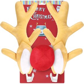 KSaAuto Reindeer Antlers Car Christmas Decorations, Reindeer Car Kit Antlers with Red Nose and Ears, Vans SUVs Trucks Cars Accessories, Funny