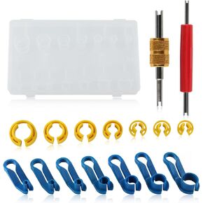 16 Pcs Car Fuel Line Disconnect Removal Tool 1/4 5/16 3/8 1/2 5/8 3/4 7/8 Inch with Valve Core Remover Tool for Quick Release Car AC Fuel Line Transmission Oil Cooler Line Air Condition Pipe
