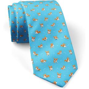Skinny Slim Fashion Necktie for men, Novelty Conversational Neckwear Ties (Cartoon Character Corgi Dog Pattern)