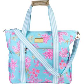 Lilly Pulitzer Blue Beach and Picnic Cooler, Insulated Bag with Adjustable Shoulder Strap and Zipper, Large Soft Cooler for Groceries or Travel (Royal Coral)