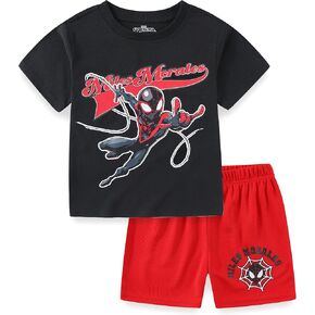 Marvel Spider-Man Miles Morales Boys Shirt Shirt Sere Shirt و Shorts Mit for Big Kids