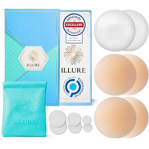ILLURE® Nipple Covers - Ladies Nipple Pads with Nipple Protector [2 pairs] - Washable & Reusable Nipple Covers - Thin Self-Adhesive Nipple Pasties made silicone [3.15" Ø] Nude