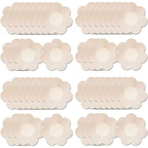 80 Pcs Nipple Pasties For Women Disposable Satin Nipple Covers Hypoallergenic Breast Petal No-Show Adhesive Stickers (Light beige)