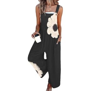 Women's 2025 Spring Floral Print Overalls Jumpsuits One Piece Sleeveless Wide Leg Long Pants Rompers with Pockets