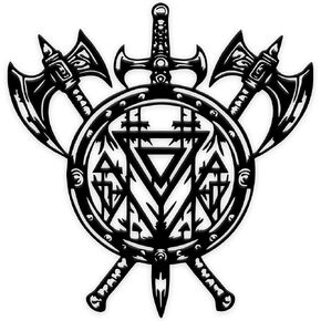 Viking Wall Decor – Nordic Style Metal Art, Shield, Axe, and Sword Rustic Scandinavian Home Art, Gift for Viking Enthusiasts