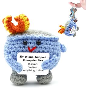 Aimery Emotional Support Dumpster Fire,Handmade Crochet Dumpster Fire Doll with Positive Cards,Dumpster Fire Desk Accessories Office Decor Gifts for Women Teacher Coworkers Men Friends