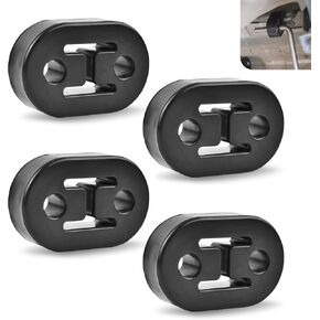 4 PCS Exhaust Pipe Muffler Hangers, Adjustable Insulator Bushing Mount, 2-Hole Rubber Shock Absorbent Mount Brackets, Universal for Most Cars (Black)