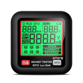 كاشف وعاء GFCI الكهربائي الكهربائي مع شاشة LCD ، AC/تسرب جهد المقبس CHECKER CAT II 300V US PLUD