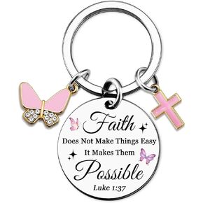 Faith Christian Keychain for Women Butterfly Cross Bible Verse Religious Gifts for Pastor Mom Sister Christian Presents for Easter Christmas Baptism Inspirational Gifts for Her Coworker Grandparents