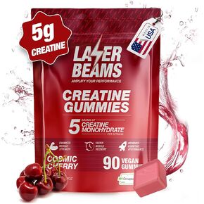 Creatine Monohydrate Gummies - 5g Creapure Creatine per Serving - Vegan, Blue Raspberry Flavor - Boost Muscle Strength, Endurance, Recovery & Mental Focus - 90 Gummies, Gluten-Free