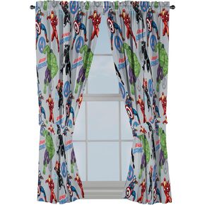 Jay Franco Window Curtains for Kids Bedroom 4-Piece Drape Set with 2 Tiebacks, Grey - Avengers, 42" W x 63" L (Pack of 2)
