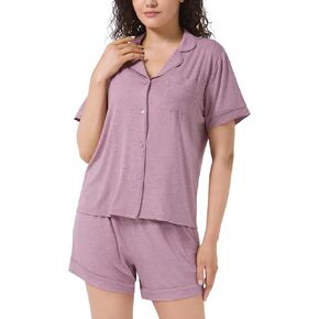 Women Bamboo Viscose Pajama Sets Summer Cooling Fancy Yarns Short Sleeve 2 Piece Loungewear Loose Fit Drop Shoulder