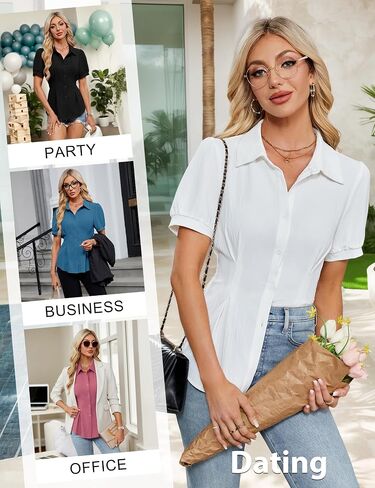 Blooming Jelly Womens Business Casual Tops Button Down Shirts Dressy Smocked Peplum Blouses Trendy Summer Outfits 2025 in Saudi Arabia