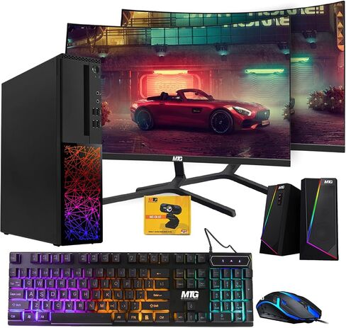 Gaming Desktop PC, Intel i5 6th, TechMagnet Galaxy, 16GB RAM, 1TB SSD | 2TB HDD, MTG New Dual 24 Inch Monitor, RGB Keyboard Mouse, GT 1030, Speaker, Webcam, Win 10 Pro (Renewed) in Kuwait