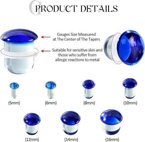 2PCS 4G-5/8 Glass Ear Gauges Single Flare Mushroom O-rings Ear Stretcher Plugs Tunnels Lobe Helix Frosted Glossy Ear Expander Body Piercing Jewelry for Women Man 5mm 6mm 8mm 10mm 12mm 14mm in Kuwait